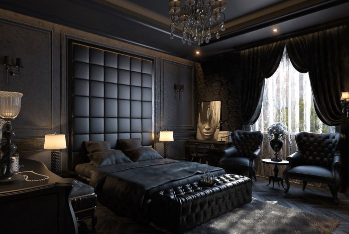 meubles à l'intérieur de la chambre dans des tons noirs