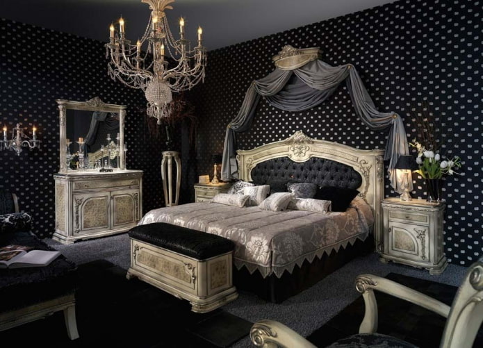 chambre dans les tons noirs de style baroque