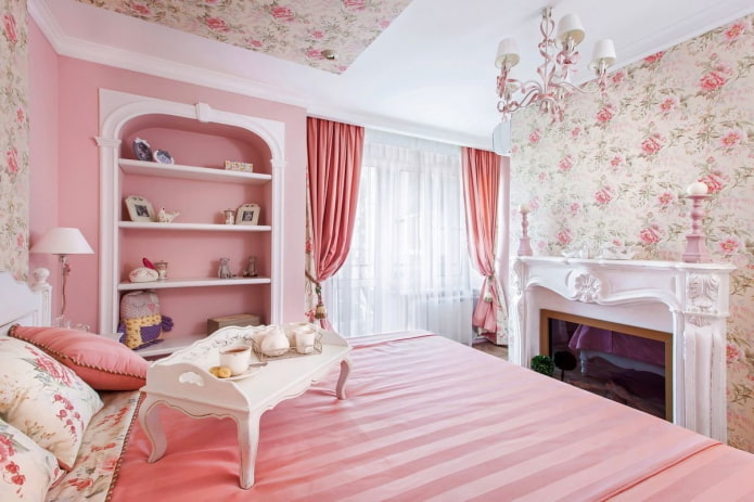 intérieur d'une chambre blanche et rose