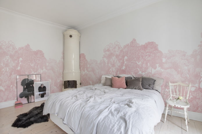 intérieur d'une chambre blanche et rose