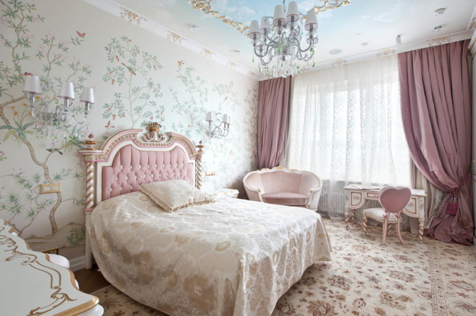 chambre rose dans un style classique