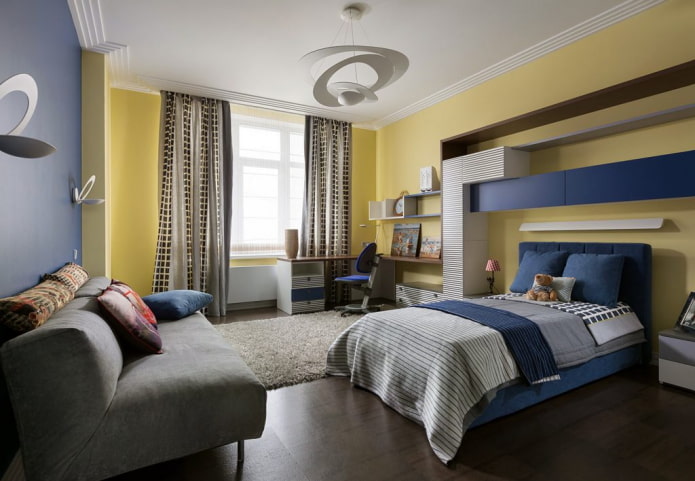 intérieur d'une chambre pour un garçon dans des tons jaunes