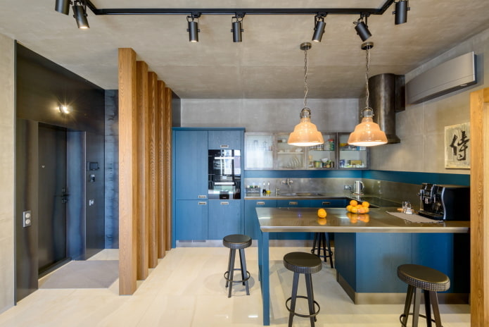 cuisine de style loft bleu