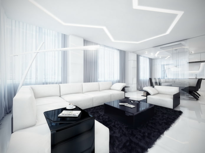 salon en noir et blanc dans un style high-tech