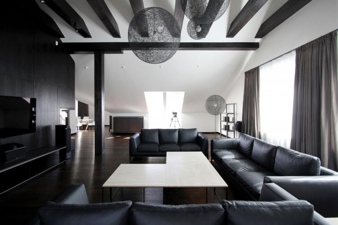 salon de style loft noir et blanc