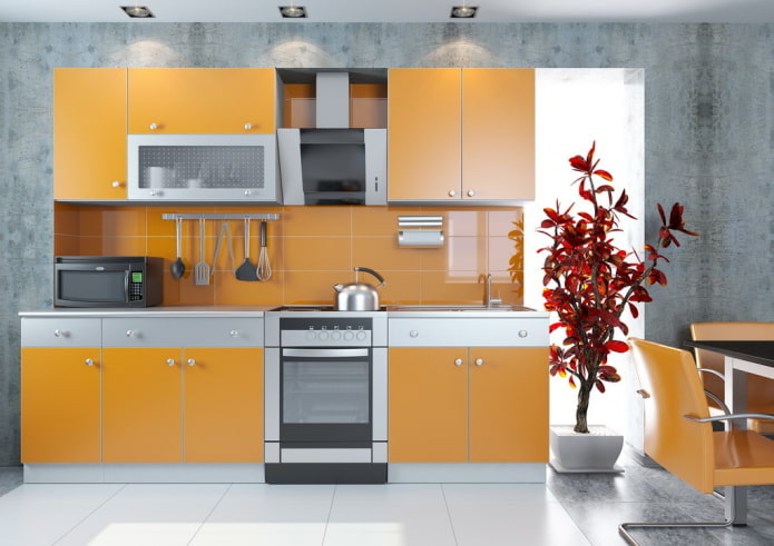 intérieur de cuisine aux couleurs gris-orange