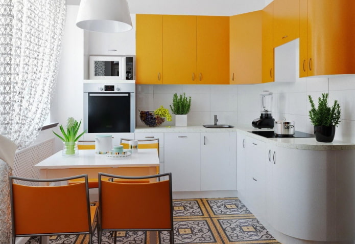 intérieur de cuisine en orange et blanc