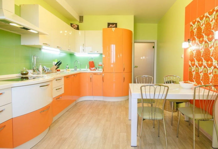 intérieur de cuisine dans des tons orange-vert