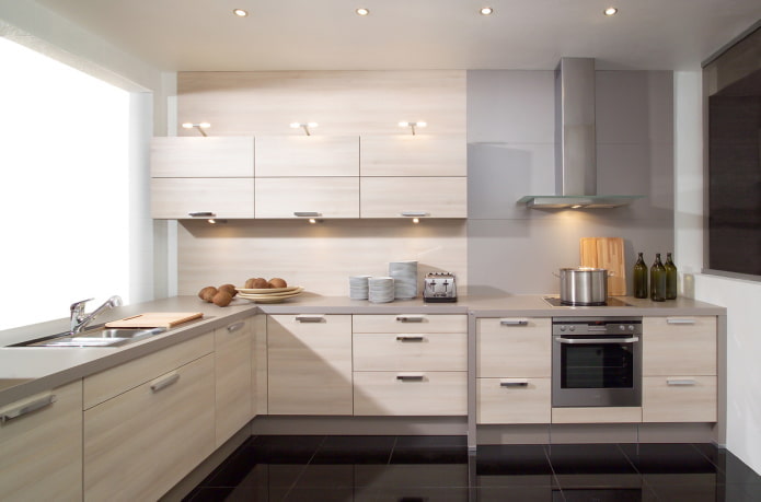 intérieur de cuisine dans des tons gris-beige