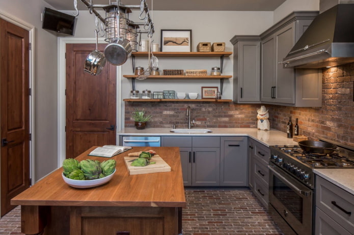 intérieur de cuisine dans des tons gris-brun