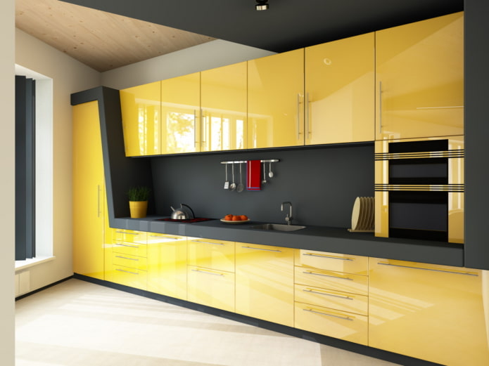 intérieur de cuisine aux couleurs noir et jaune