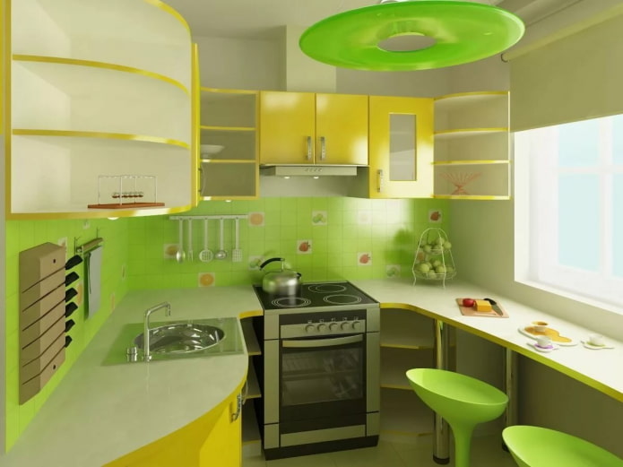 intérieur de cuisine dans des tons jaune-vert