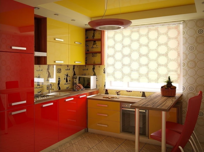 intérieur de cuisine aux couleurs jaunes et rouges