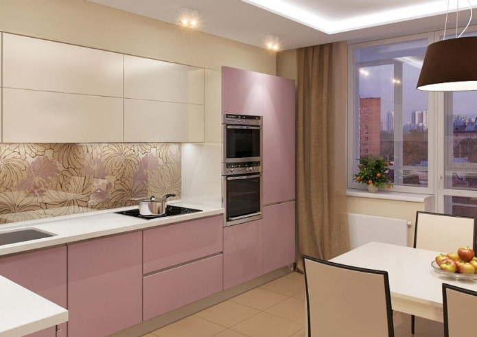 intérieur de cuisine aux couleurs beige et rose