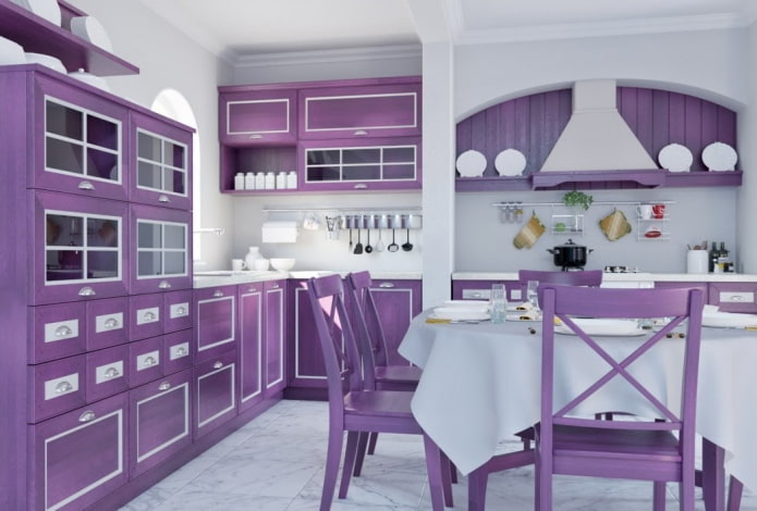 Style provençal à l'intérieur d'une cuisine lilas