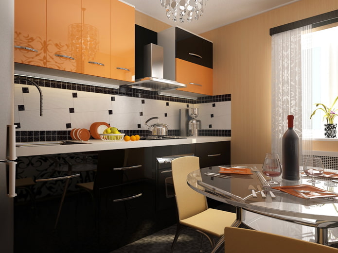 intérieur de cuisine aux couleurs noir et orange