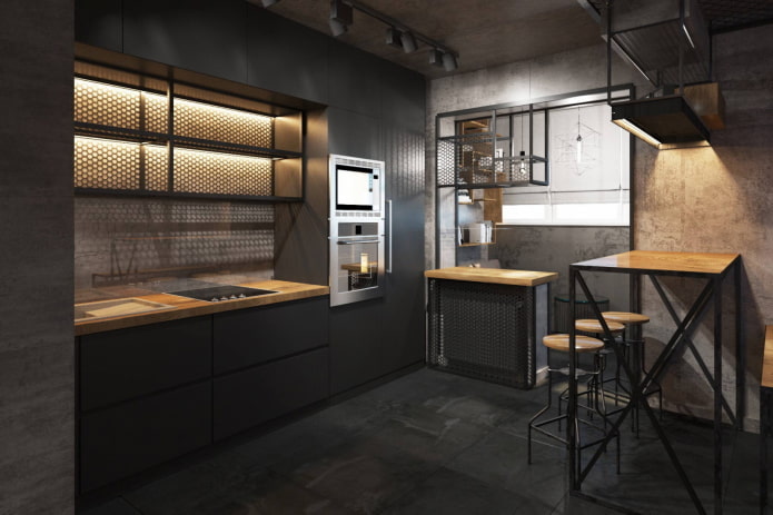 cuisine dans les tons noirs dans le style loft