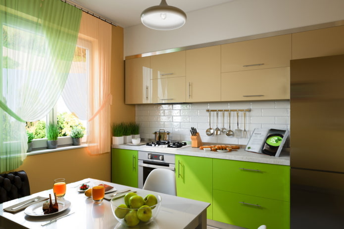 intérieur de cuisine aux couleurs beige et vert clair