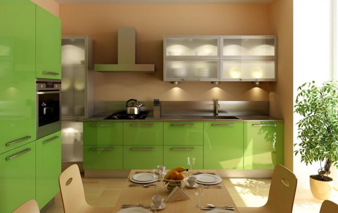 intérieur de cuisine aux couleurs beige et vert clair