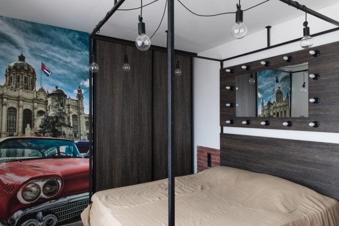 conception d'une petite chambre dans un style industriel