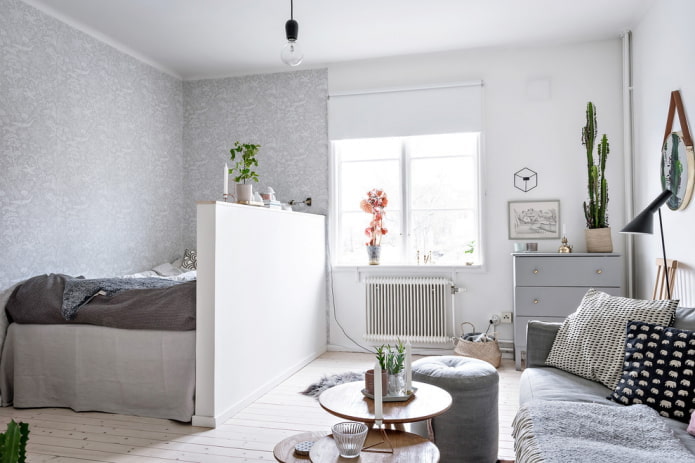 Conception de chambre à coucher-salon de style scandinave