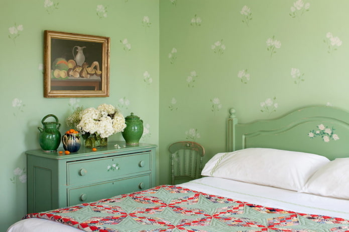 chambre dans les tons verts