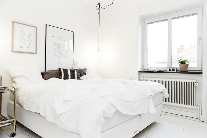 intérieur de chambre à coucher de style scandinave blanc