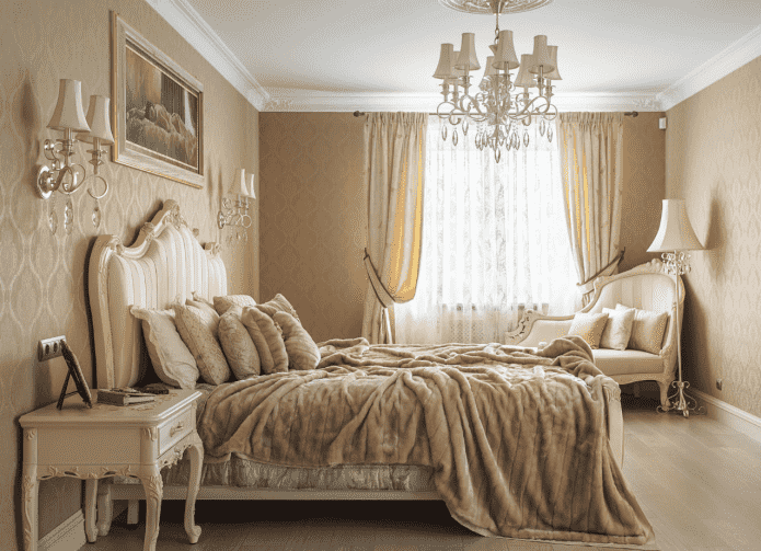 intérieur de chambre beige dans un style classique