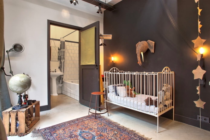 nursery para sa sanggol sa estilo ng loft