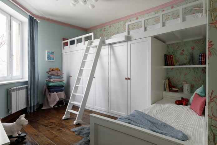 rangement d'objets à l'intérieur de la chambre pour enfants de sexes différents