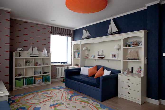 schéma de couleurs d'une chambre d'enfant dans un style marin