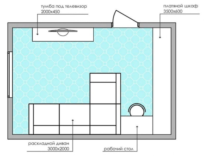 diagram ng layout ng isang maliit na maliit na sala na may sulok na sofa