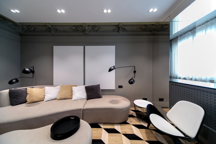 intérieur du salon dans les tons gris-beige