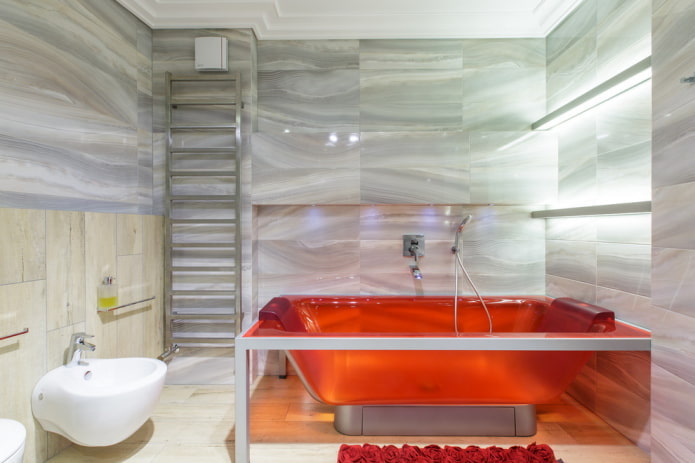 salle de bain dans des tons gris avec des accents gris