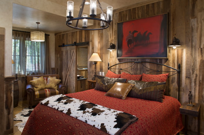 intérieur de chambre marron avec des accents lumineux