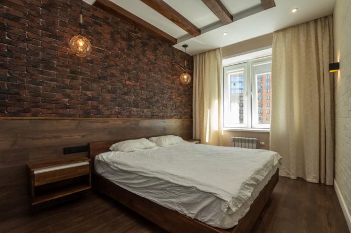 intérieur d'une chambre marron dans un style loft