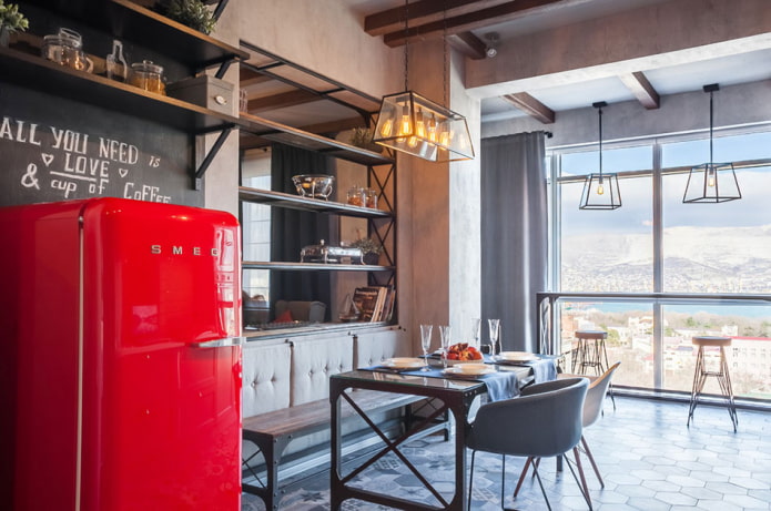 design de cuisine combiné avec une loggia de style loft