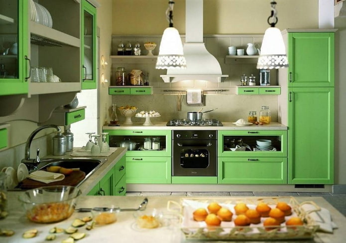 conception de cuisine dans des couleurs vert clair