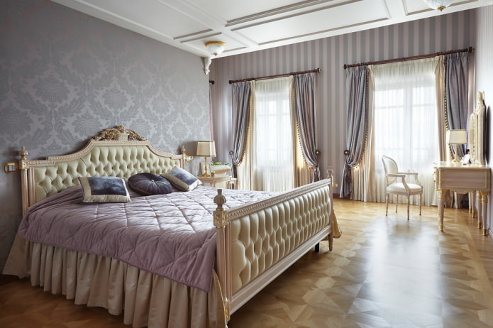 intérieur de chambre beige et violet