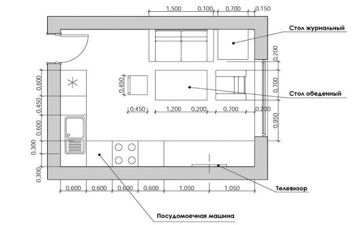 Layout ng kusina-sala