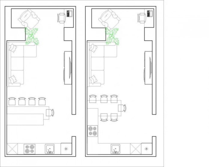 layout ng kusina-sala na 30 mga parisukat