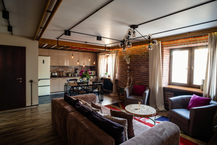 intérieur de cuisine-salon de style loft