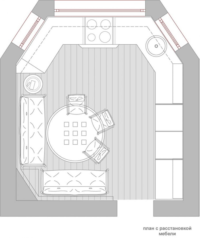 plan cuisine-salon avec une disposition non standard