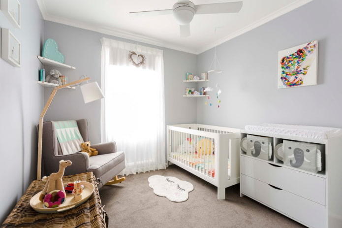 design de chambre d'enfant gris clair