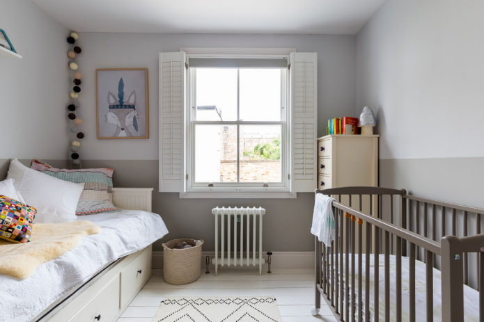 design de chambre d'enfant gris clair