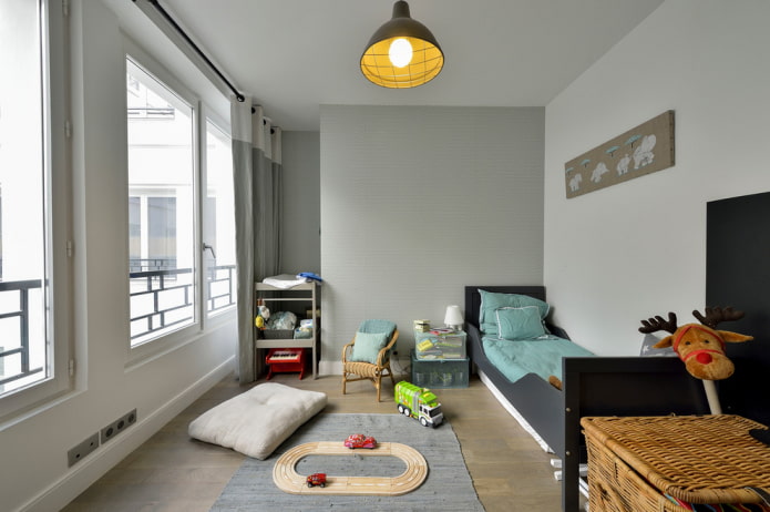 design de chambre d'enfant gris clair