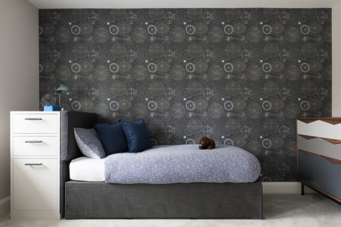 design de chambre d'enfant gris foncé