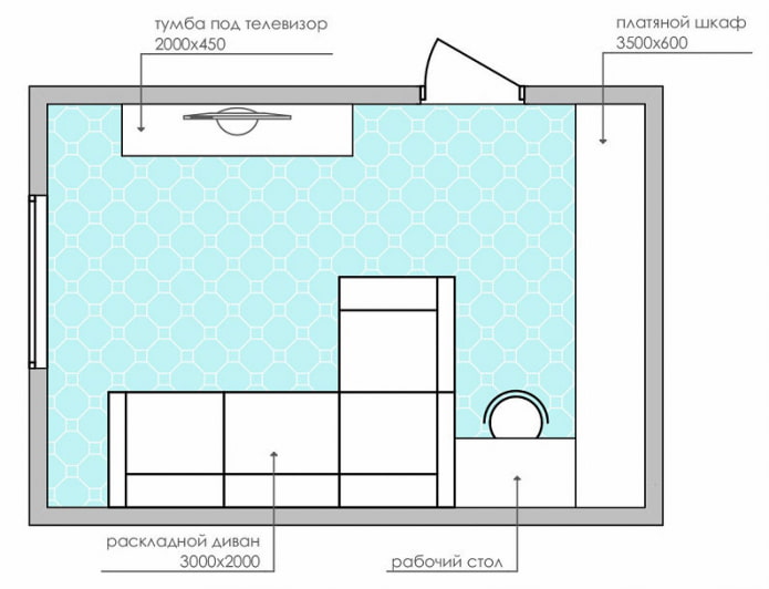 diagram ng isang hugis-parihaba na sala