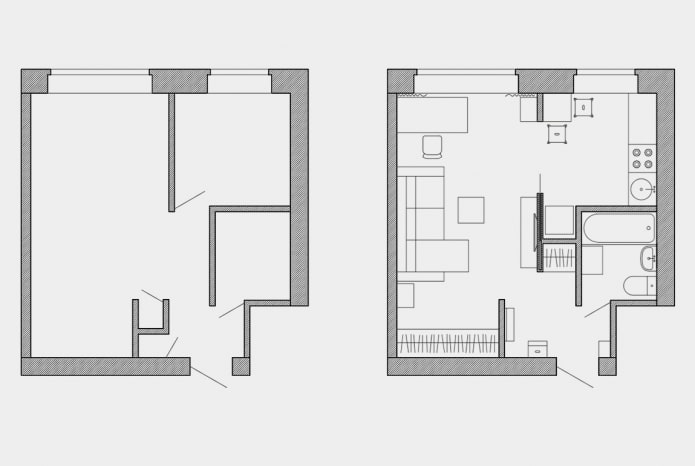 réaménagement d'un appartement d'une pièce à Khrouchtchev