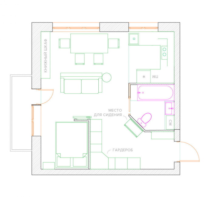 réaménagement d'un appartement d'une pièce à Khrouchtchev